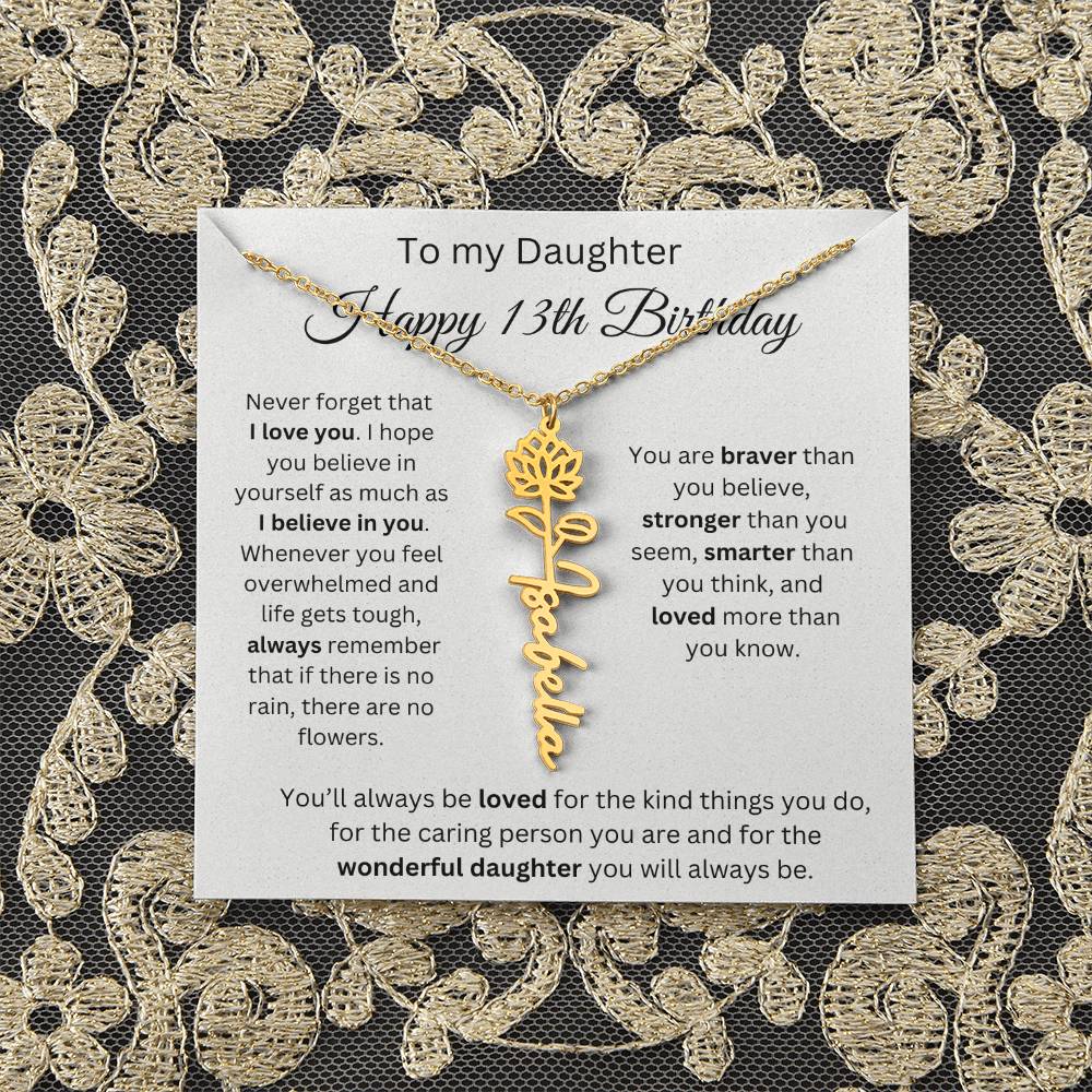 Happy 13th Birthday - Flower Name Necklace
