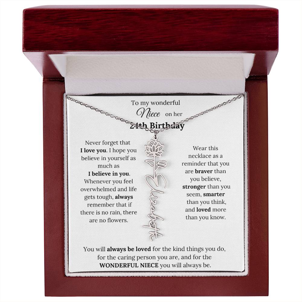 To My Wonderful Niece Happy 24th Birthday | Flower Name Necklace