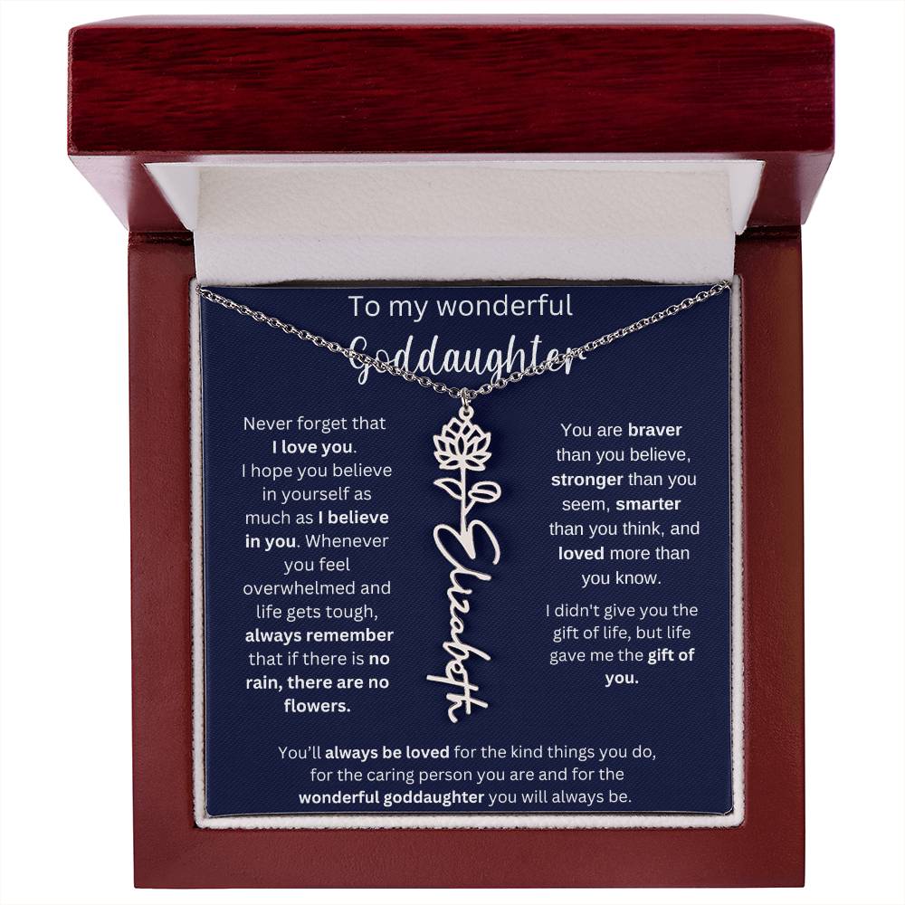 To My Wonderful Goddaughter | You'll Always Be Loved | Flower Name Necklace