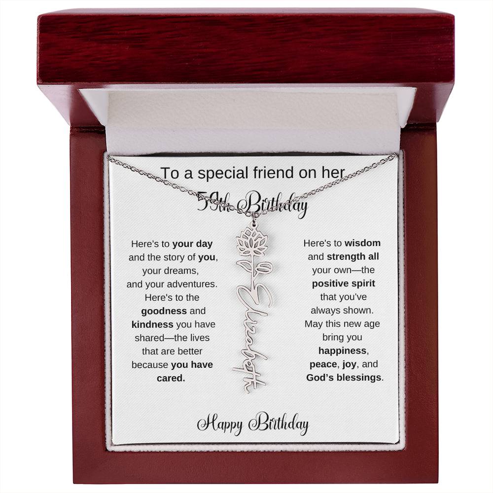 To A Special Friend | Happy 59th Birthday | Flower Name Necklace
