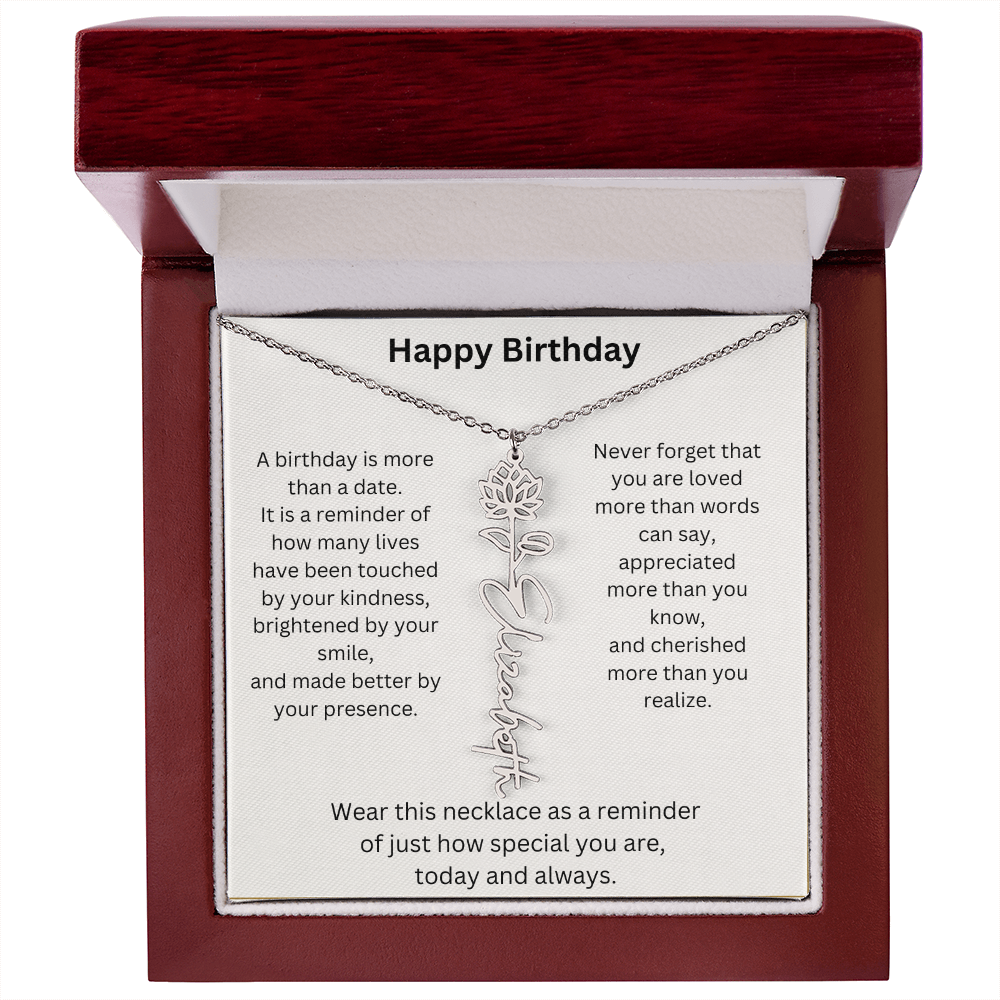 Meaningful Birthday Gift Birth Flower Name Necklace