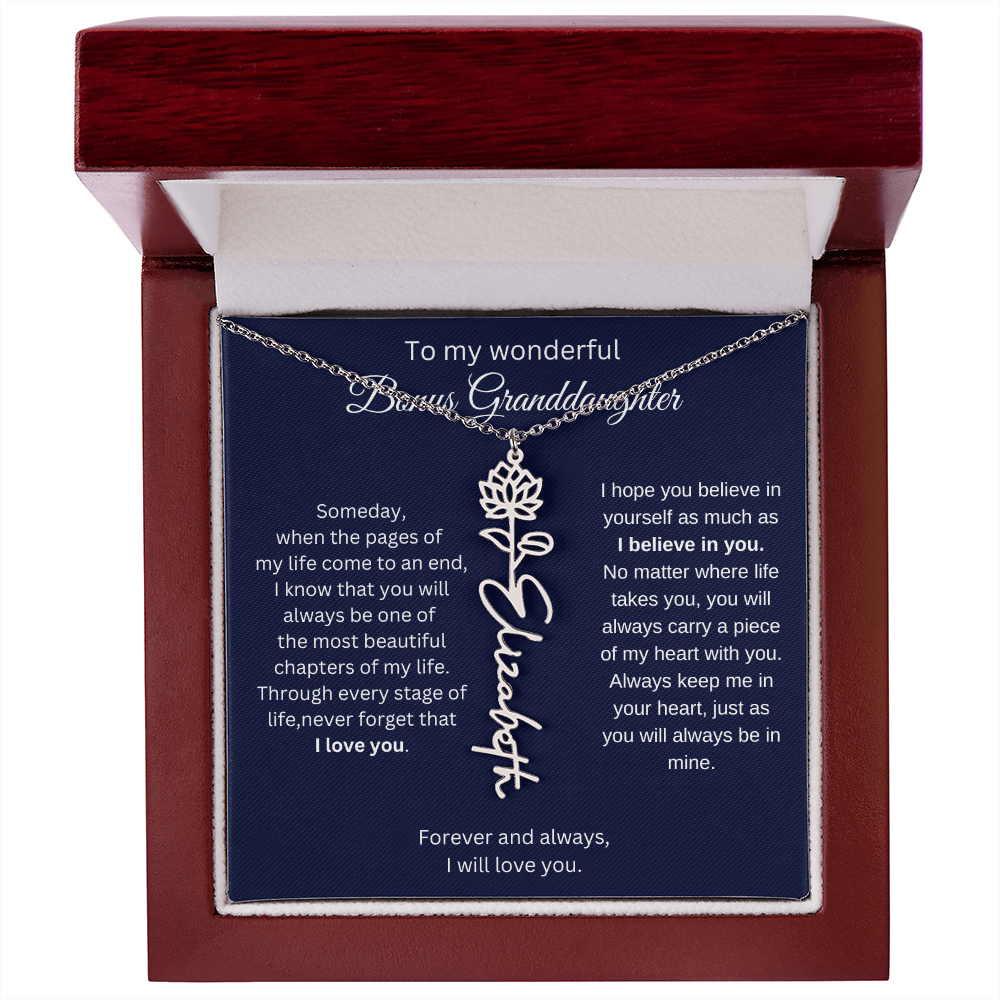 To My Bonus Granddaughter Jewelry Gift - Birth Flower Name Necklace