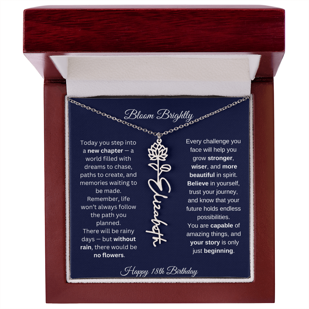 Bloom Brightly - Happy 18th Birthday - Flower Name Necklace
