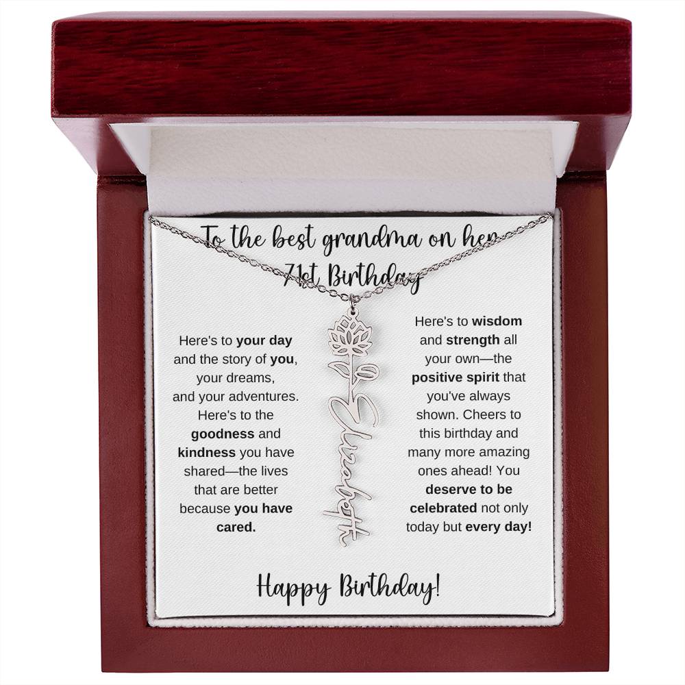 To The Best Grandma - Happy 71st Birthday | Flower Name Necklace