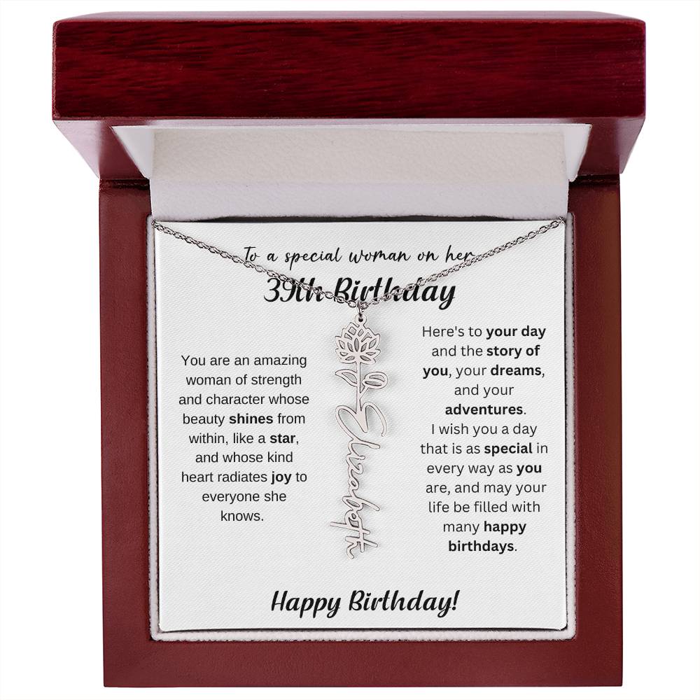 39th Birthday Gift Birthflower Necklace