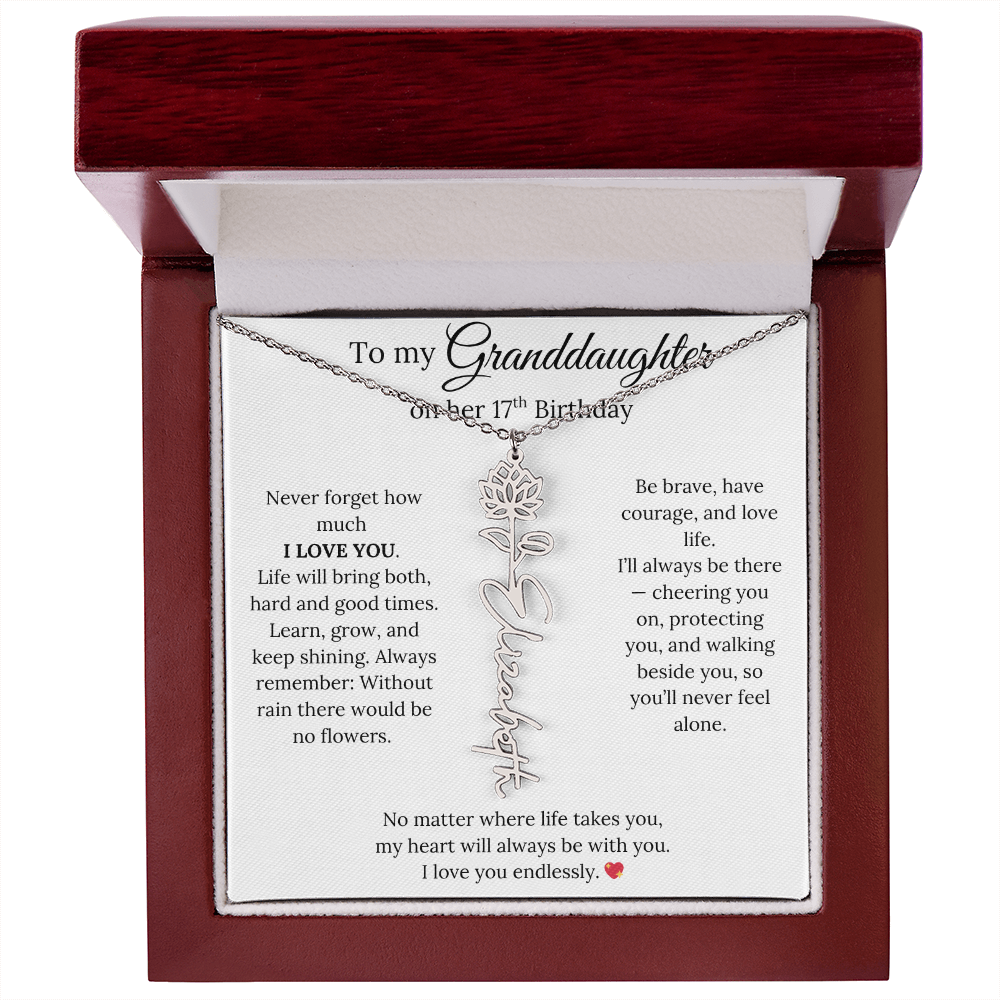 17th Birthday Gift For Granddaughter - Personalized Flower Name Necklace