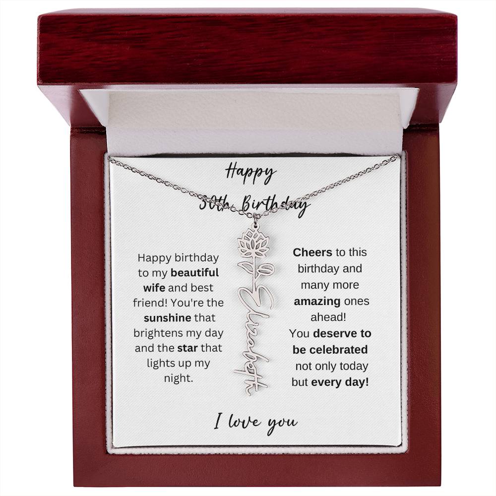 To My Beautiful Wife - Happy 30th Birthday - Flower Name Necklace