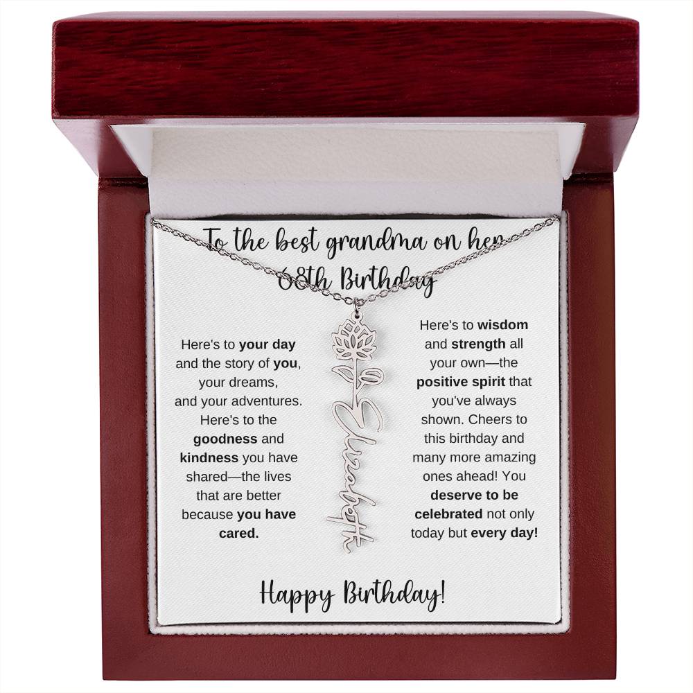 To The Best Grandma - Happy 68th Birthday | Flower Name Necklace