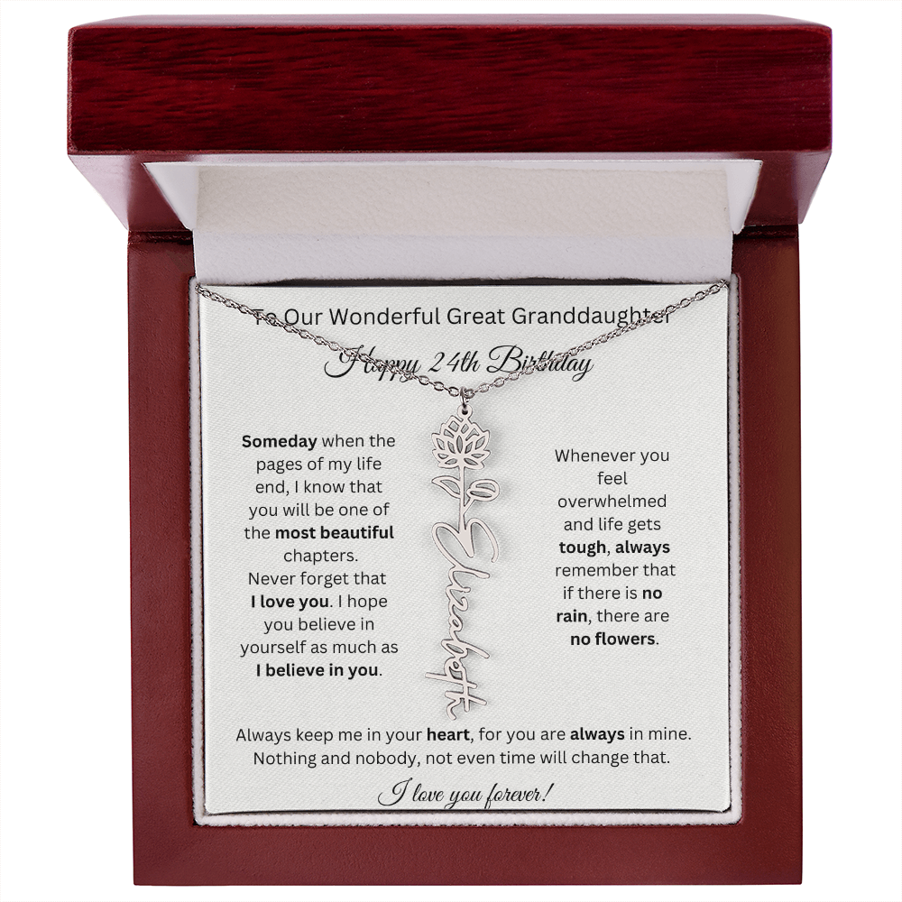 Birthflower Name Necklace To My Great Granddaughter's 24th Birthday