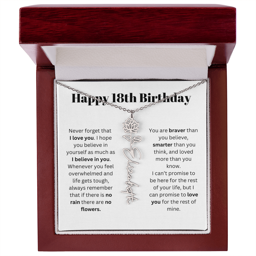 18th Personalized Birthday Gift for Her - Flower Name Necklace