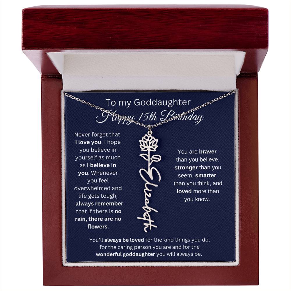 To My Goddaughter - Happy 15th Birthday - Flower Name Necklace