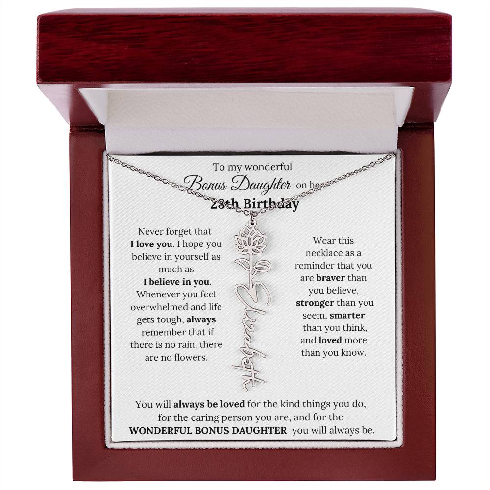 To My Wonderful Bonus Daughter On Her 28th Birthday | I Love You | Flower Name Necklace