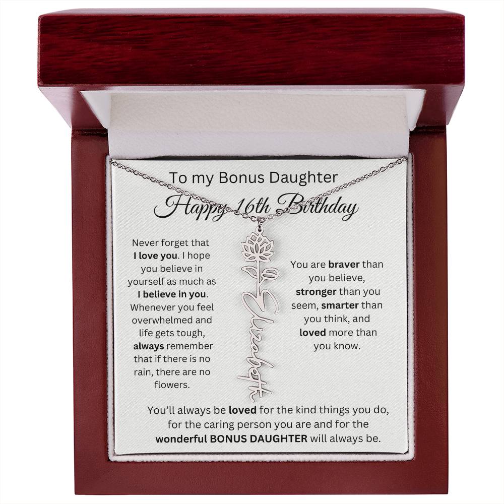 To My Bonus Daughter | Happy 16th Birthday | Flower Name Necklace