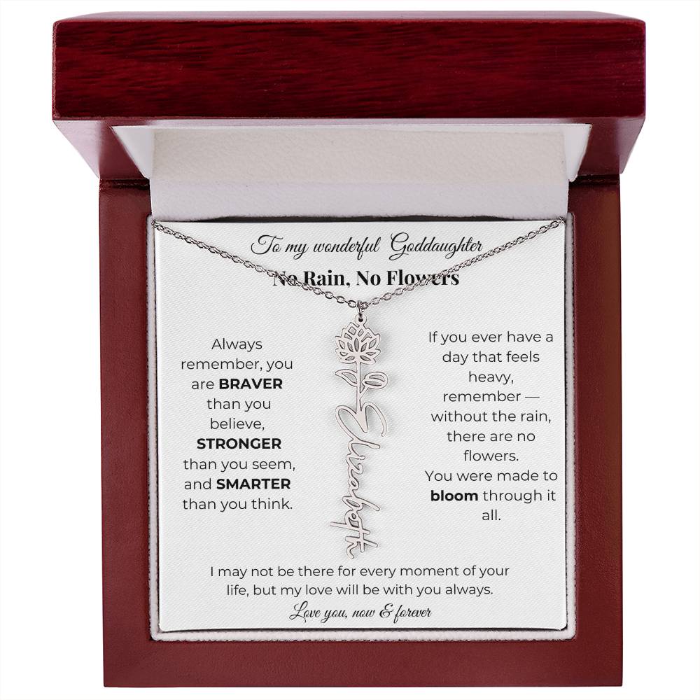 Birth Flower Necklace for Goddaughter with Message Card