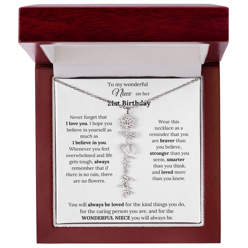 To My Wonderful Niece Happy 21st Birthday | Flower Name Necklace