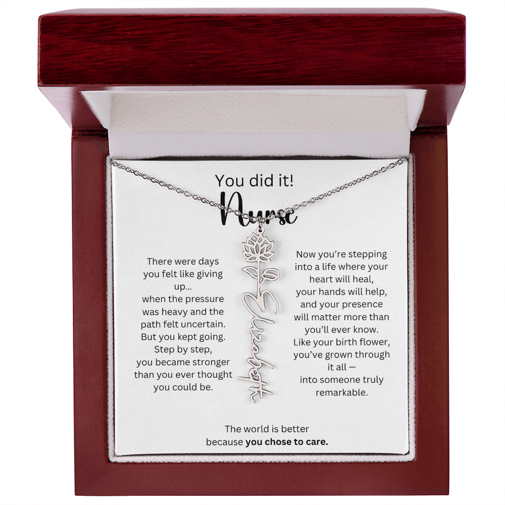 Meaningful Nurse Graduation Gift - Birth Flower Name Necklace
