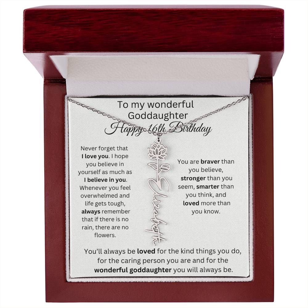 To My Wonderful Goddaughter - Happy 16th Birthday - Flower Name Necklace
