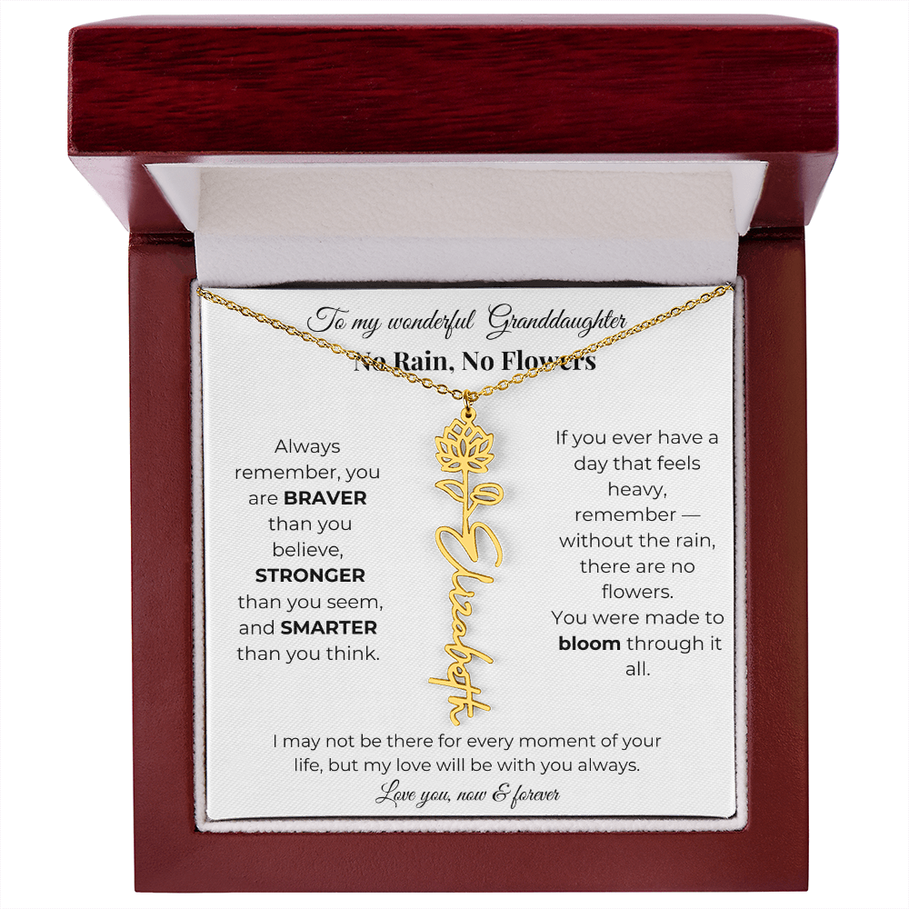 Granddaughter Gift Birth Flower Name Necklace with Card