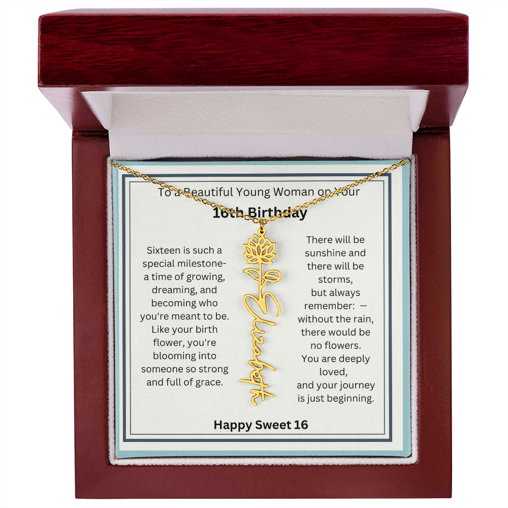 Sweet 16 Birth Flower Name Necklace Gift 2