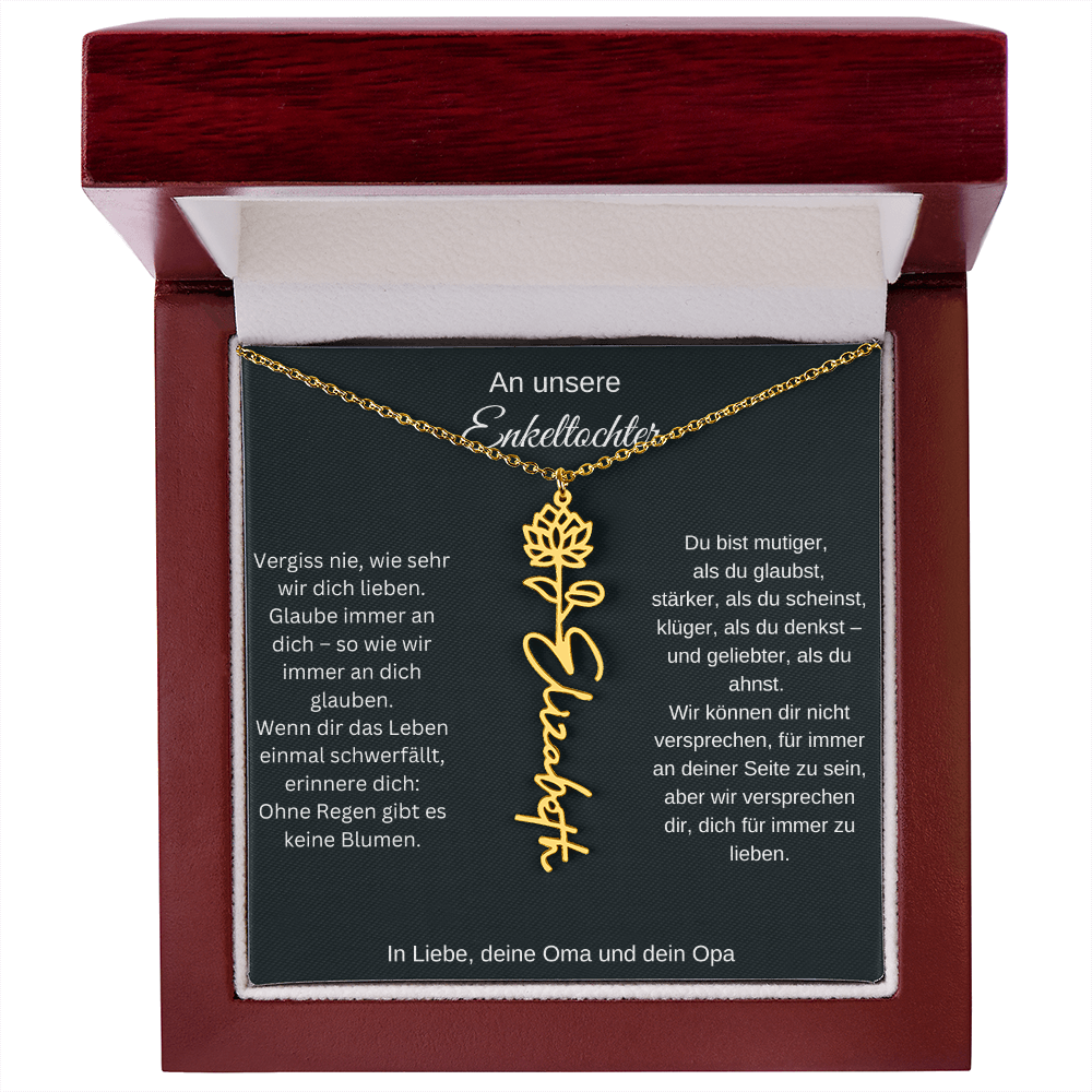 Geburtsblume Namenskette Enkeltochter Silber Gold personalisierte Gravur Kette Geschenk