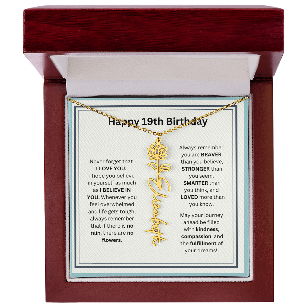 19th Personalized Birthday Gift - Flower Name Necklace