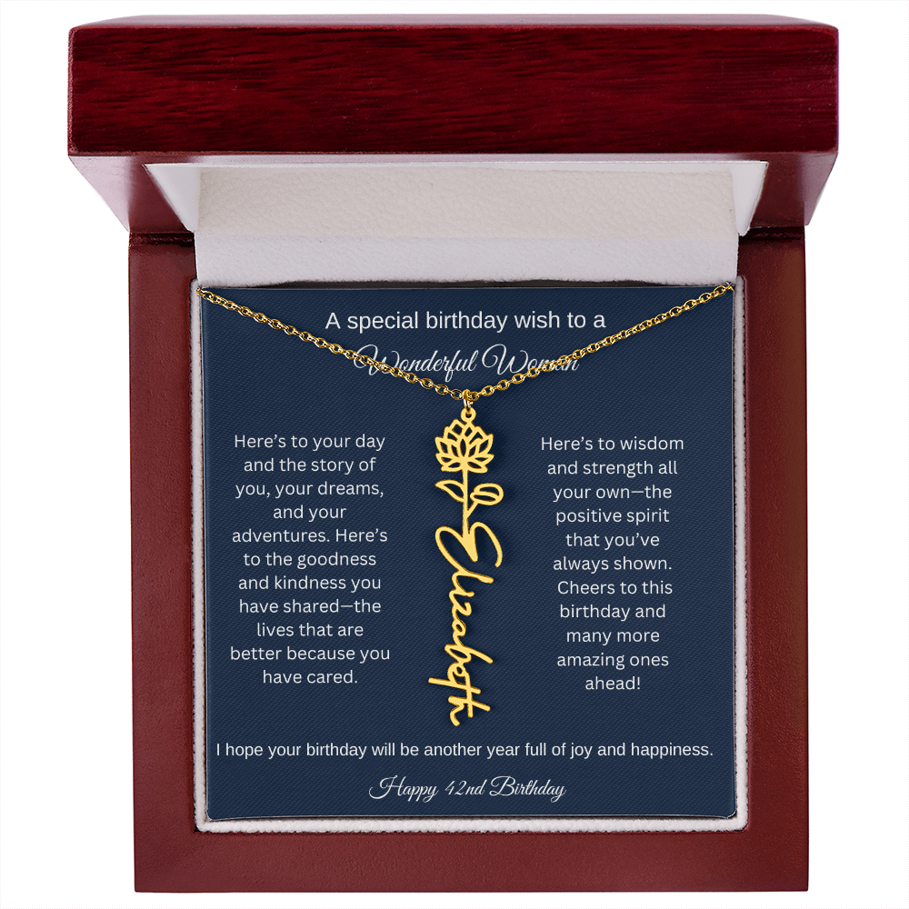 42nd Birthday Gift Idea - Flower Name Necklace