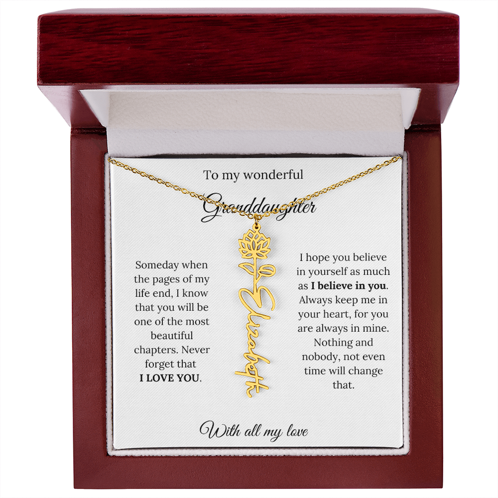 To My Granddaughter Necklace – Custom Floral Keepsake Jewelry Gift from Grandma & Grandpa