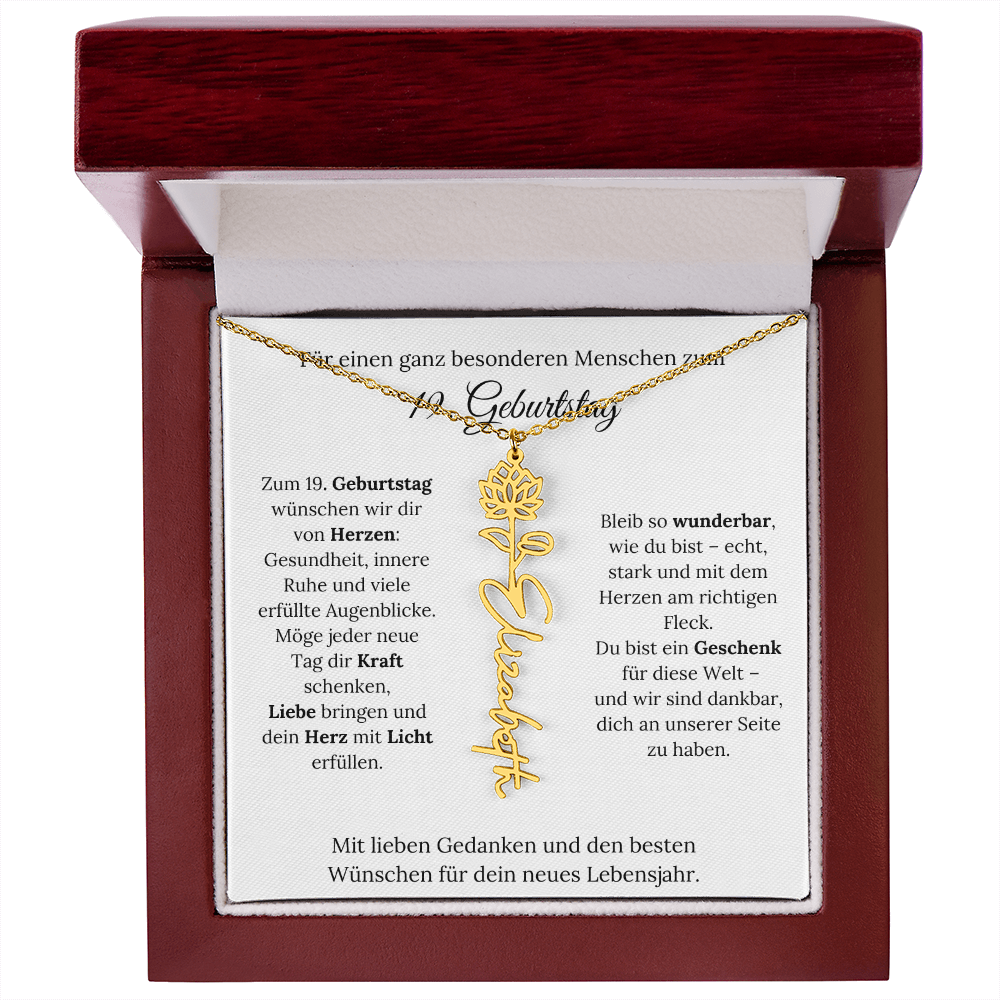 Personalisiertes 19. Geburtstagsgeschenk mit Geburtsblume