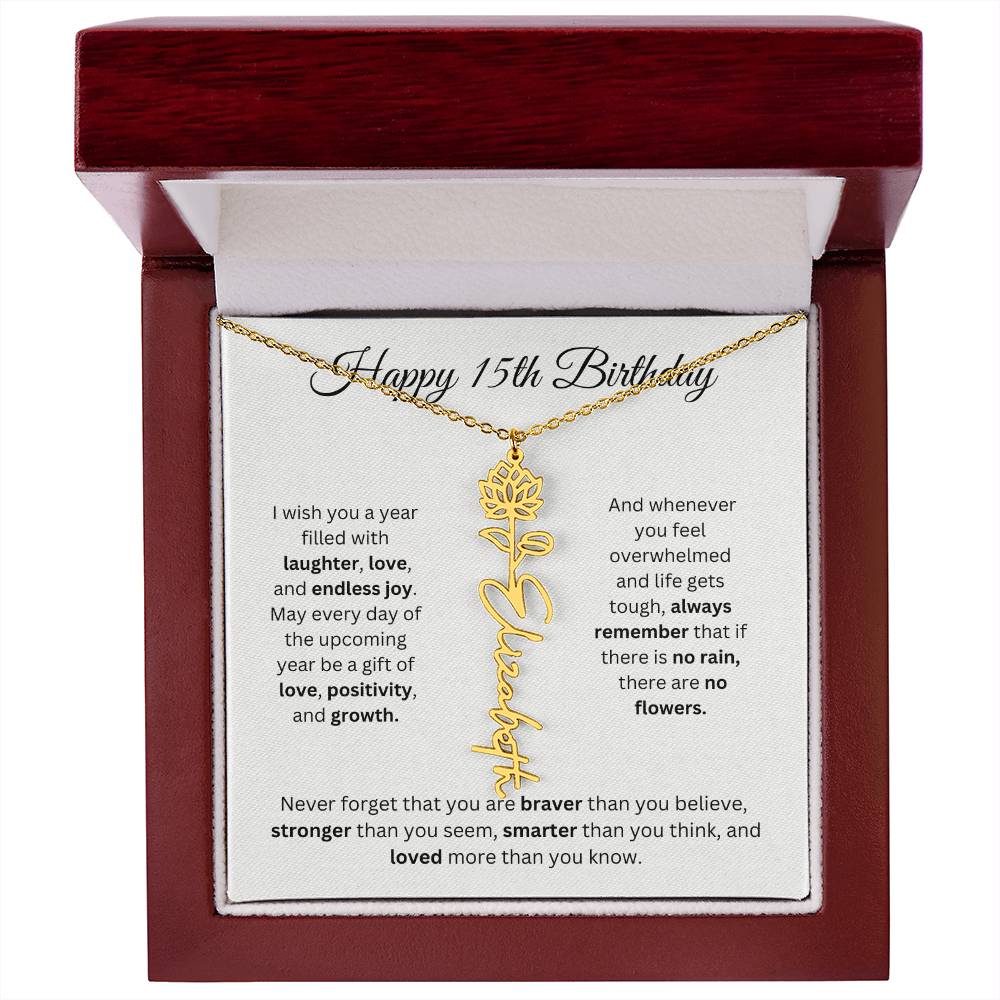 Happy 15th Birthday - Flower Name Necklace