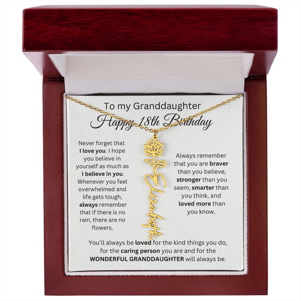 To My Granddaughter | Happy 18th Birthday | Flower Name Necklace