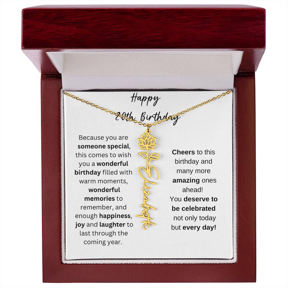 Happy 21st Birthday - Flower Name Necklace