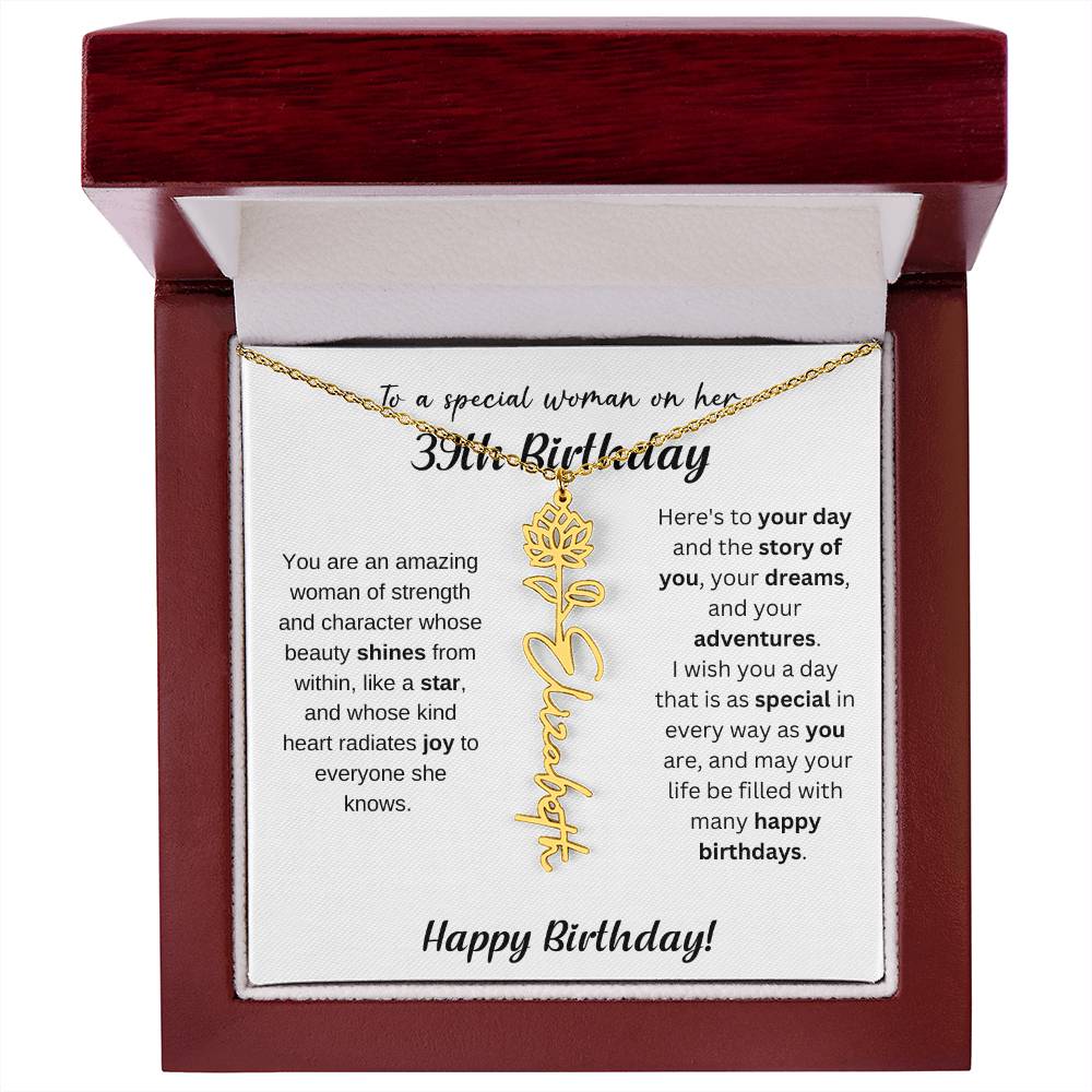 39th Birthday Gift Birthflower Necklace
