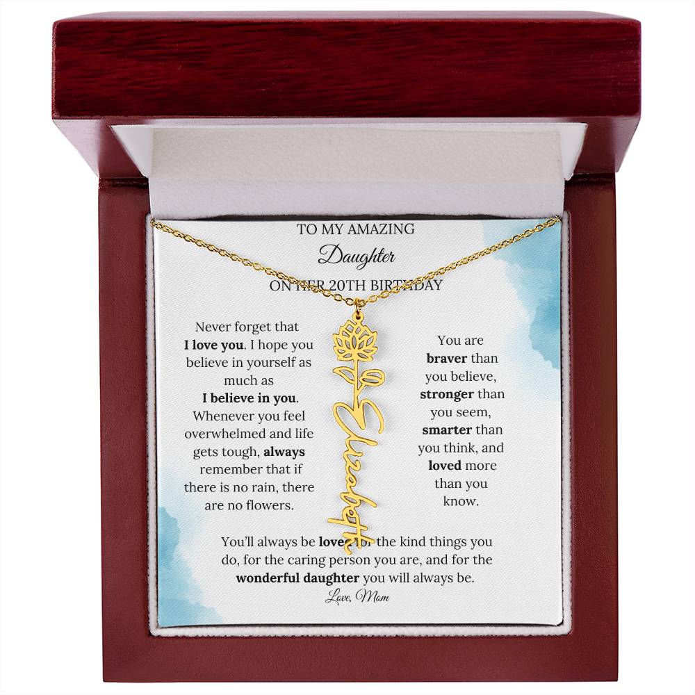 Birth Month Flower Name Necklace for My Daughter's 20th Birthday