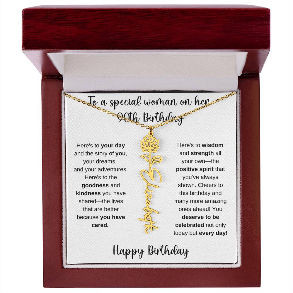 90th Birthday - Flower Name Necklace