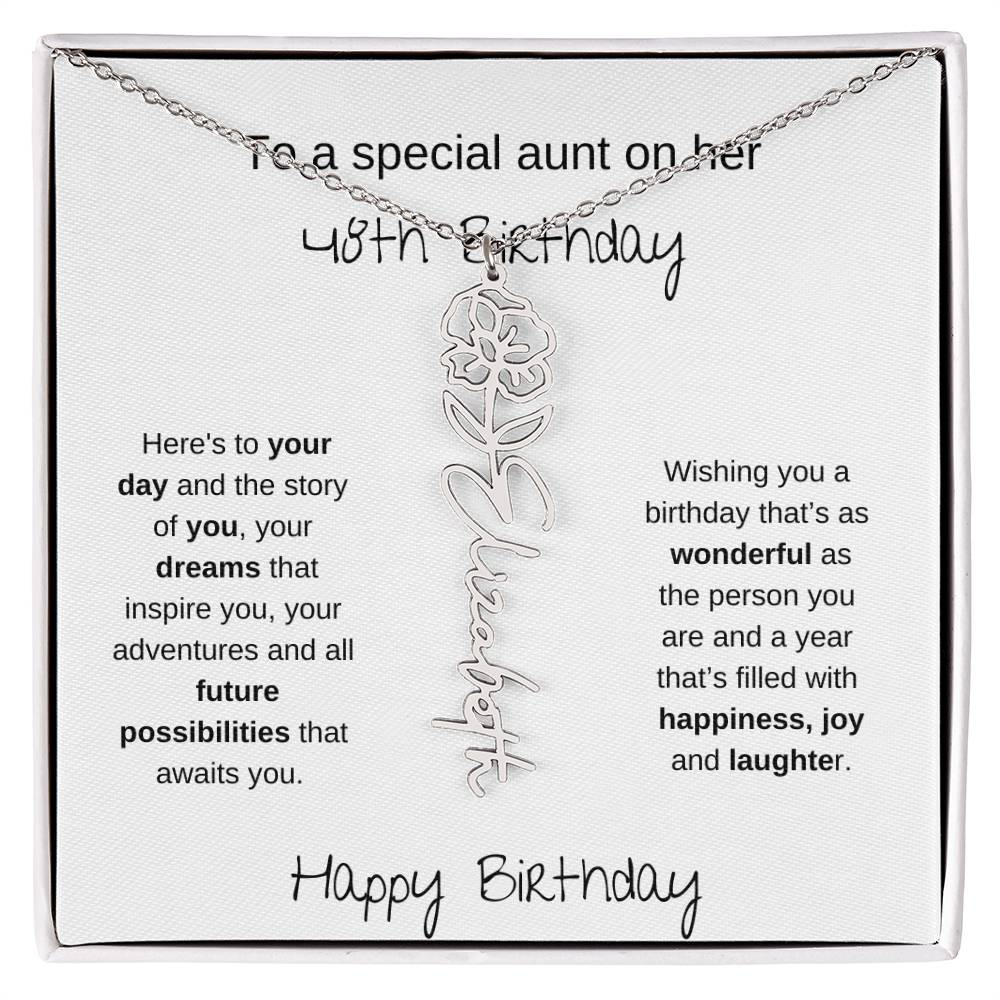 To A Special Aunt On Her 48th Birthday | Flower Name Necklace