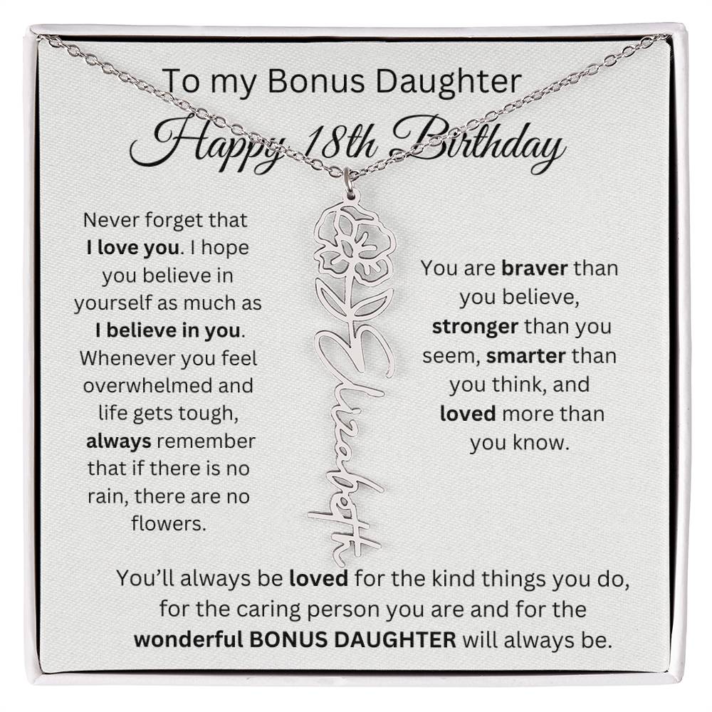 To My Bonus Daughter | Happy 18th Birthday | Flower Name Necklace