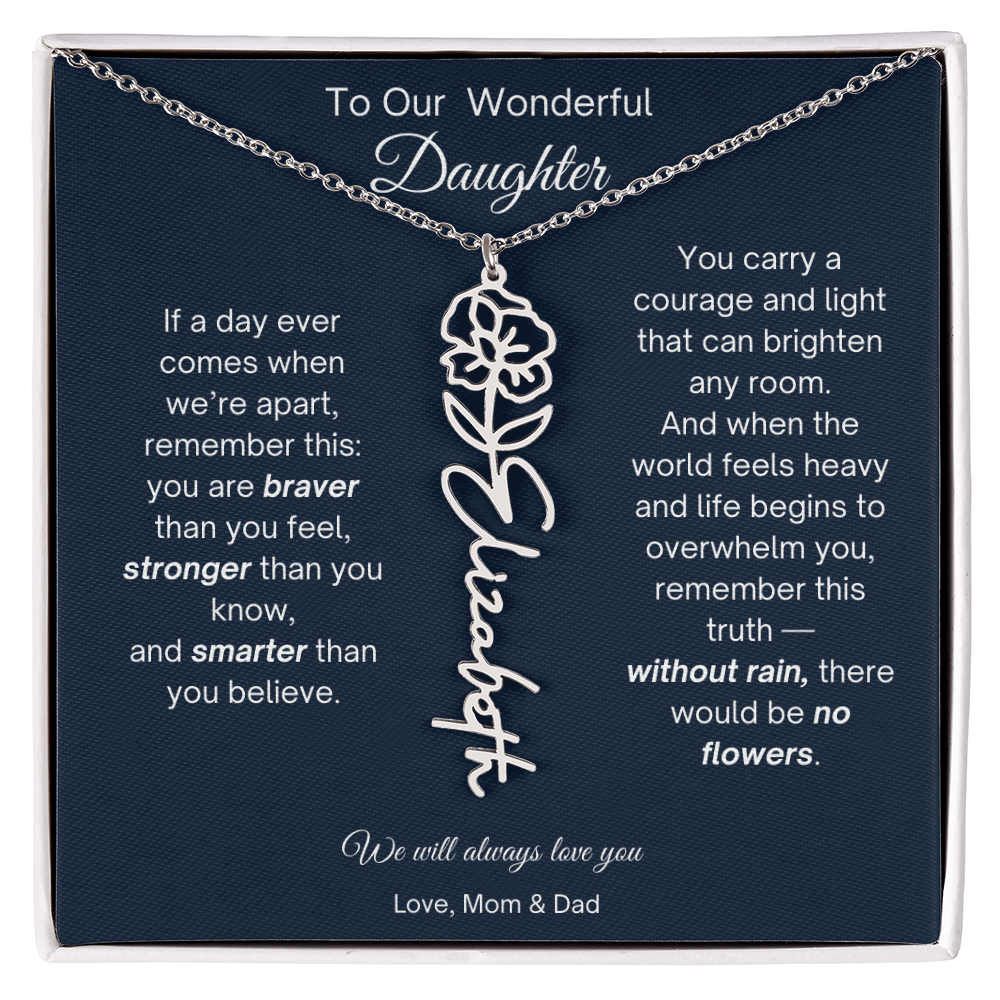 Daughter Necklace from Parents - Birth Flower Name Necklace