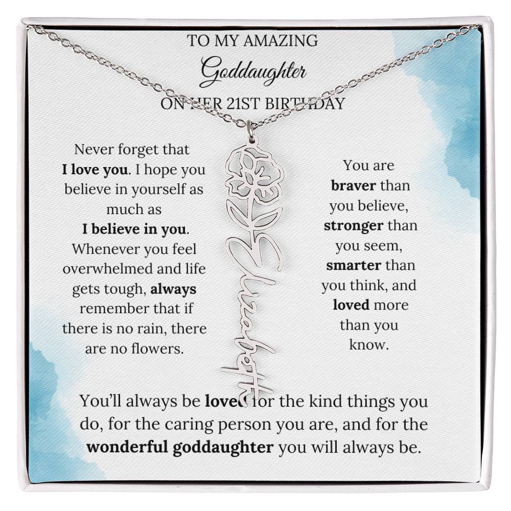 Birth Month Flower Name Necklace for My Goddaughter's 21st Birthday