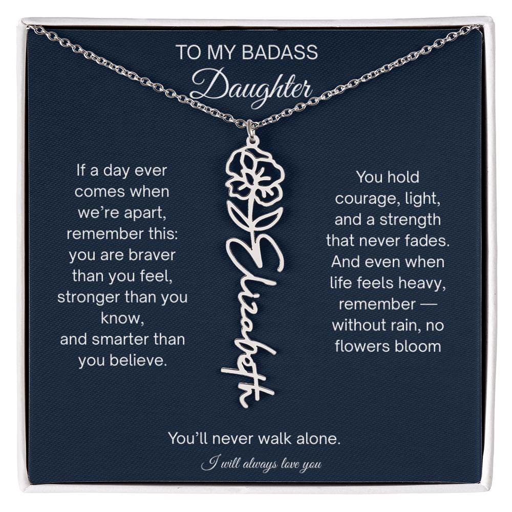 Badass Daughter Flower Name Necklace