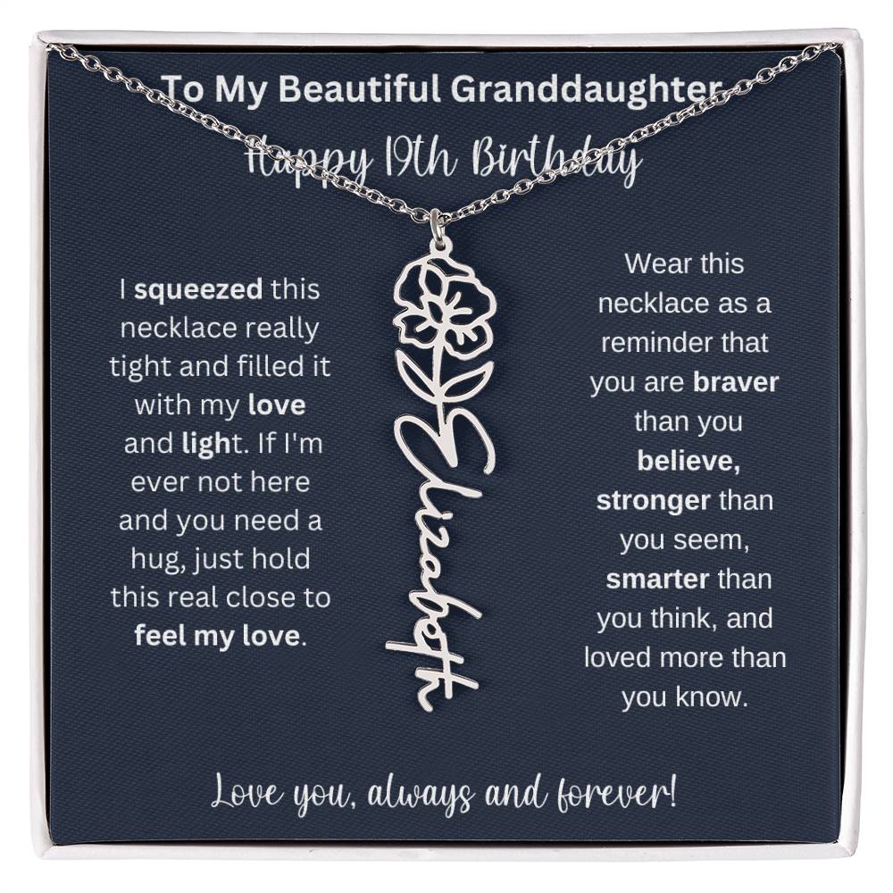 Flower Name Necklace 19th Birthday Necklace Gift To My Granddaughter