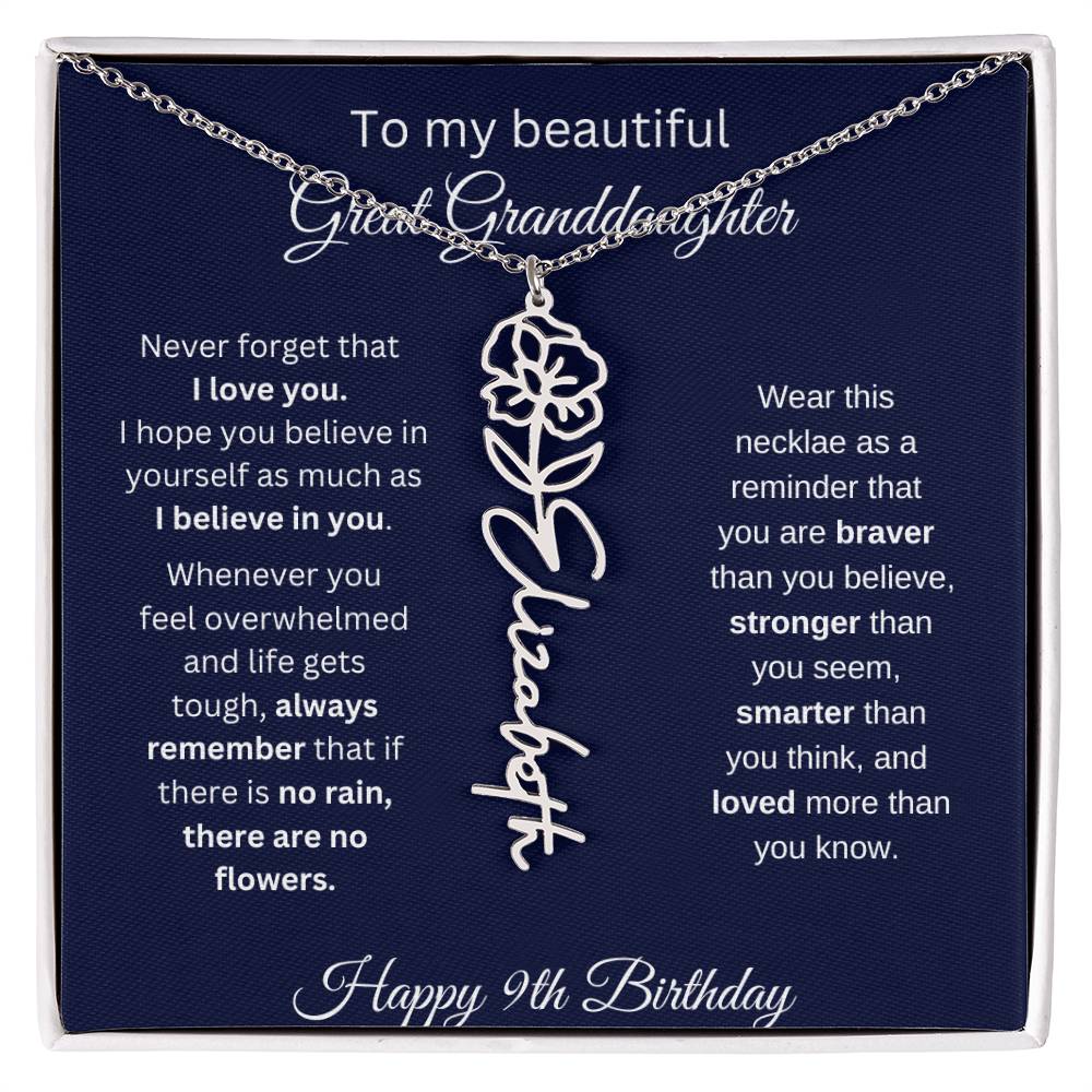 Personalized 9th Birthday Gift Great Granddaughter | Flower Name Necklace