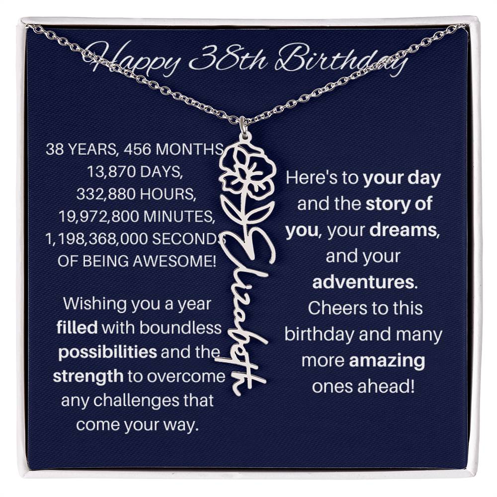 38th Birthday Birth Flower Necklace