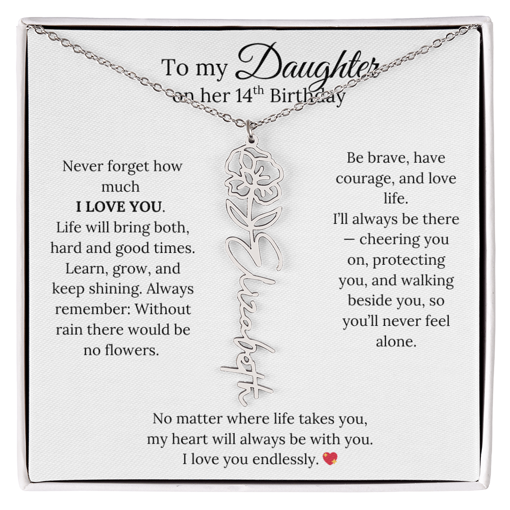 14th Birthday Gift from Mom - Personalized Flower Name Necklace
