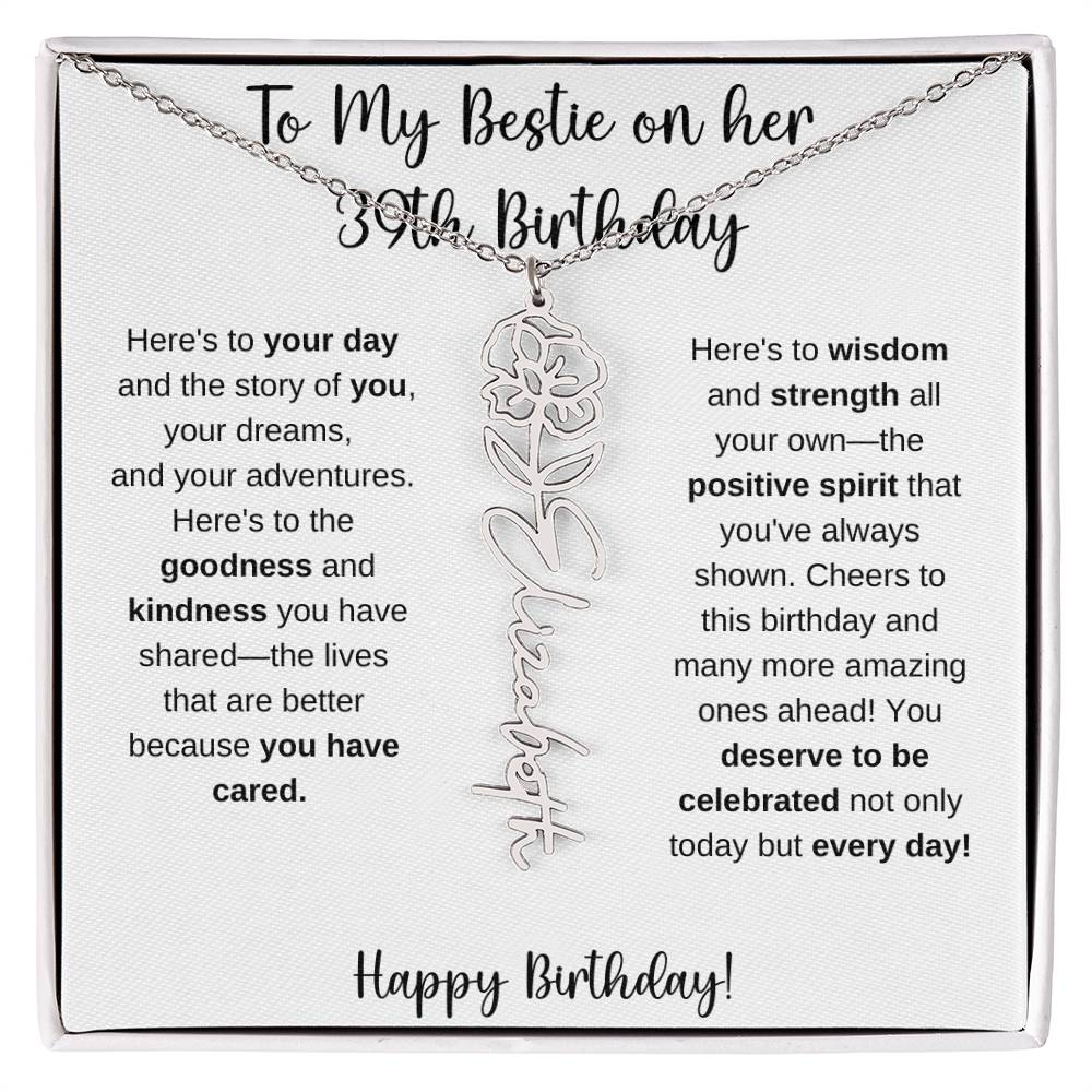 To My Bestie Happy 39th Birthday - Flower Name Necklace