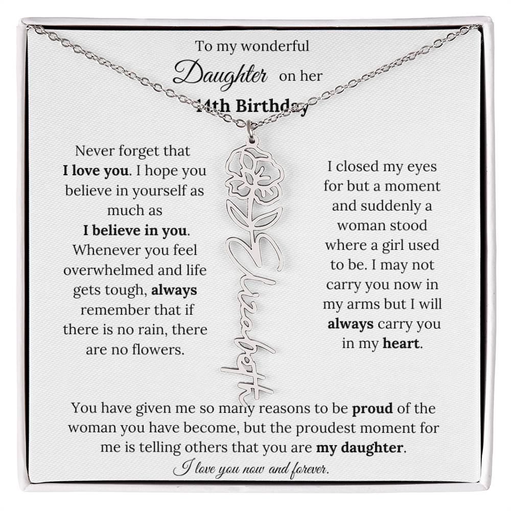Custom Birth Flower Name Necklace To My Daughter On Her 14th Birthday
