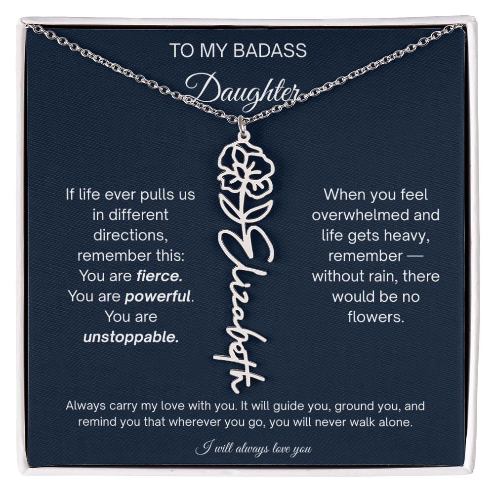 Badass Daughter Personalized Birth Flower Name Necklace