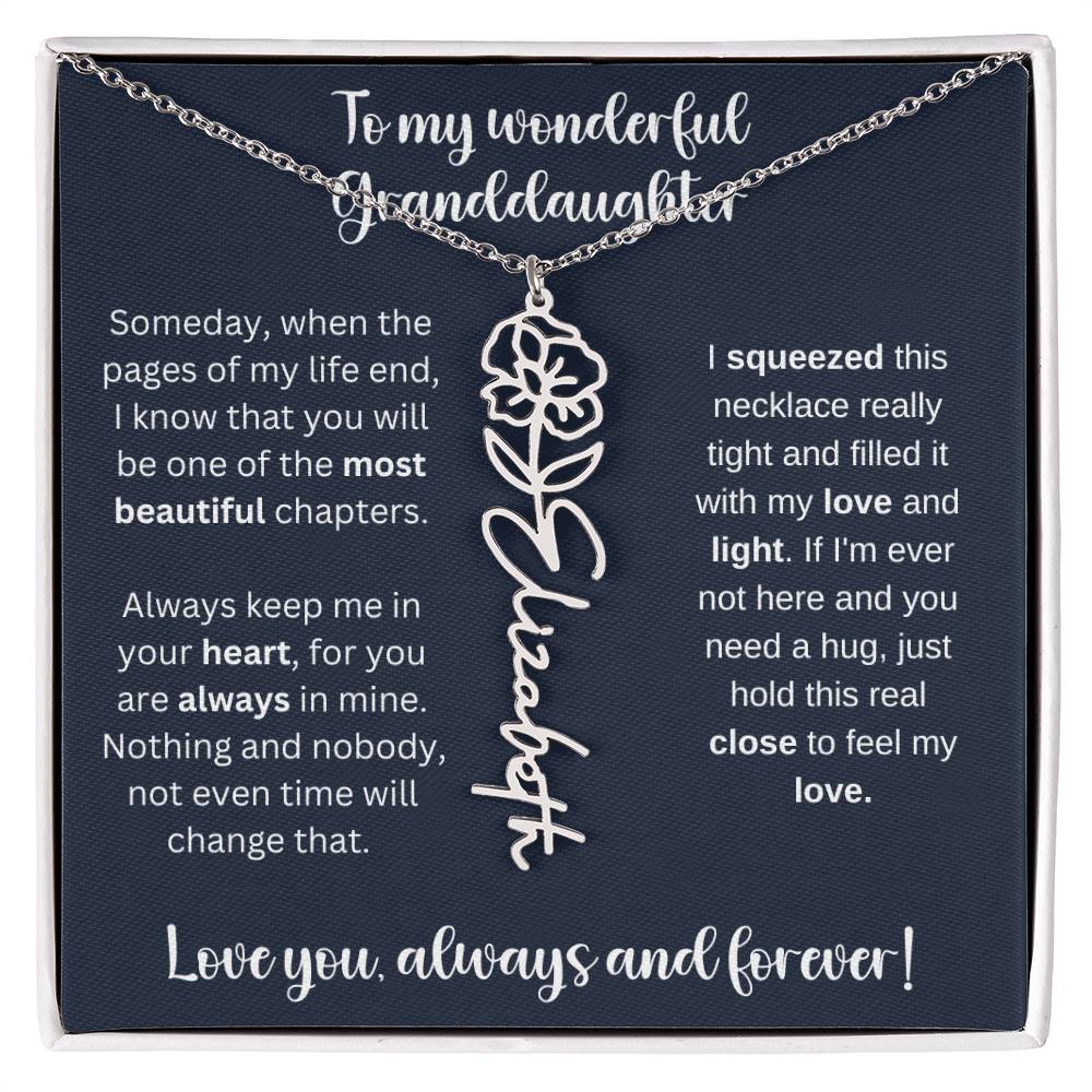 To My Wonderful Daughter Always Keep Me In Your Heart | Flower Name Necklace
