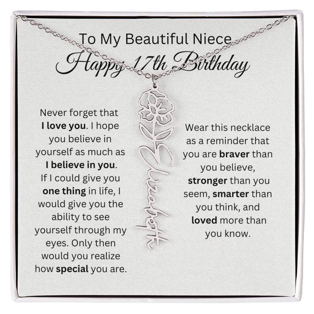 To My Beautiful Niece Happy 17th Birthday - Flower Name Necklace