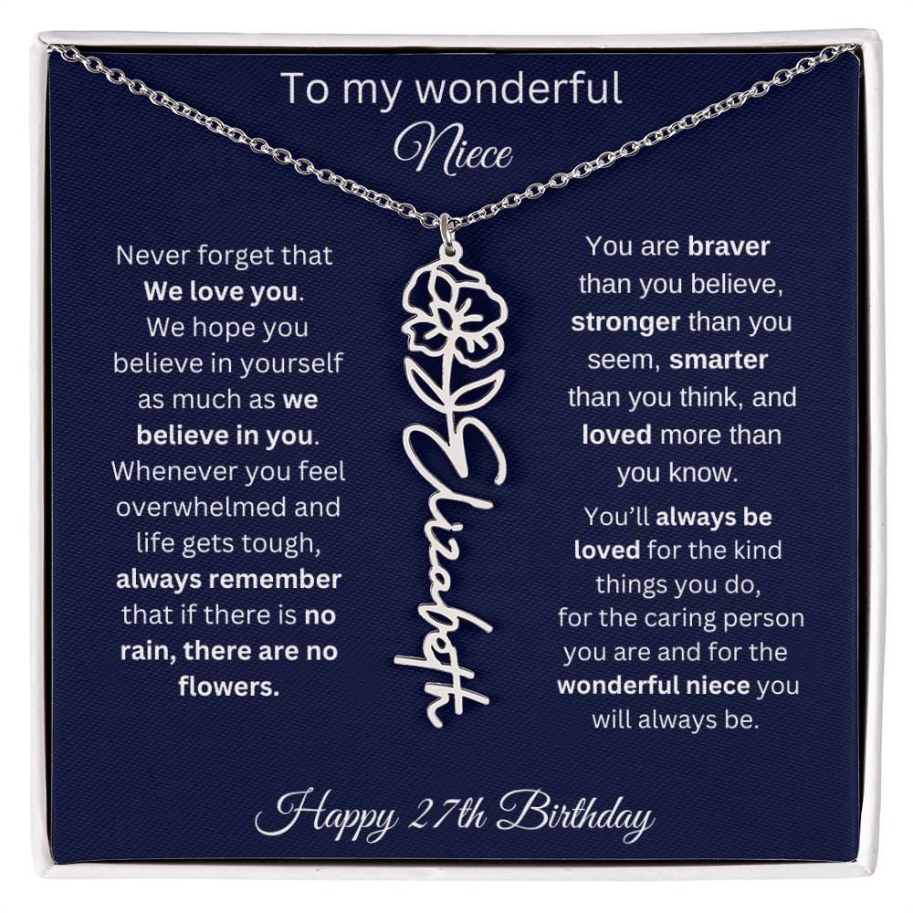 27th Birthday Gift For Niece - Personalized Birthmonth Flower Name Necklace