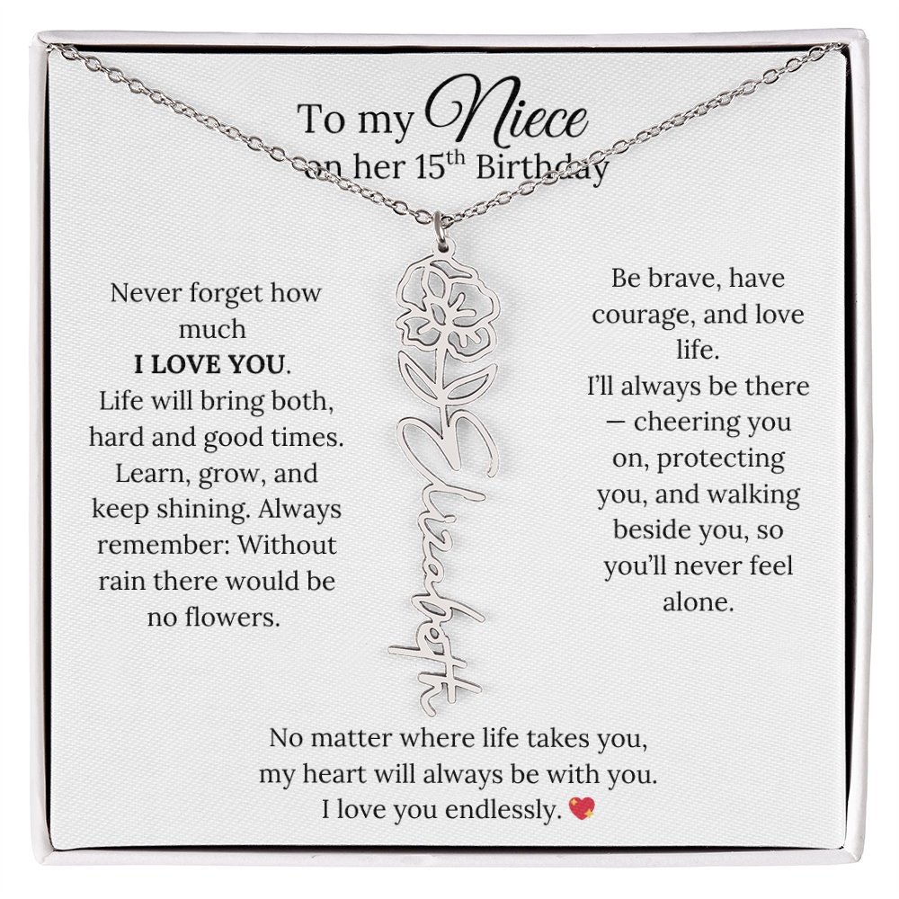 15th Birthday Gift from Aunt - Personalized Birth Flower Name Necklace